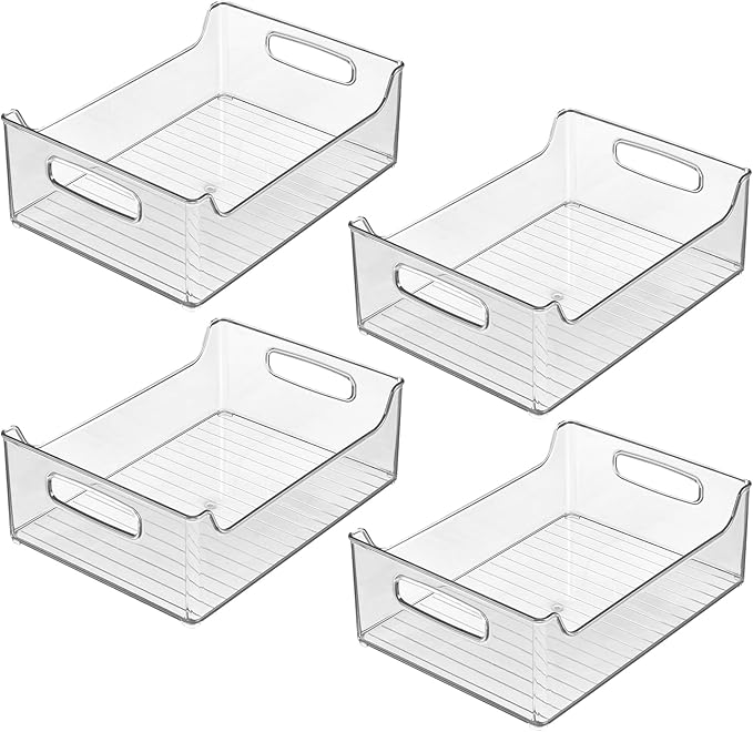 iDesign Plastic Stackable Pantry Bin - Storage Bin with Handles for Cabinets or Fridge - Set of 4 - Clear