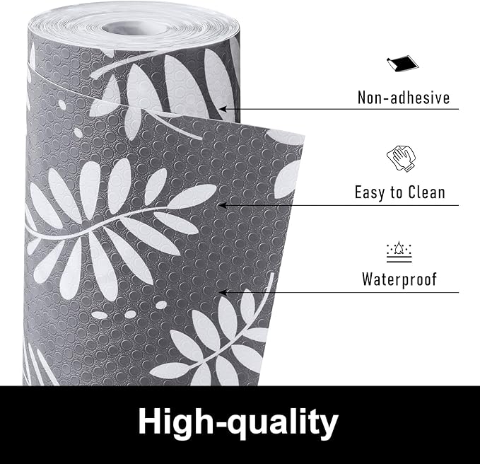 Cooyes Shelf Liners for Kitchen Cabinets Waterproof & Oil-Proof Kitchen Cupboard Mats Non-Slip Drawer Mats EVA Material Non Adhesive Fridge Liner for Shelves（17.5" W x 360" L）