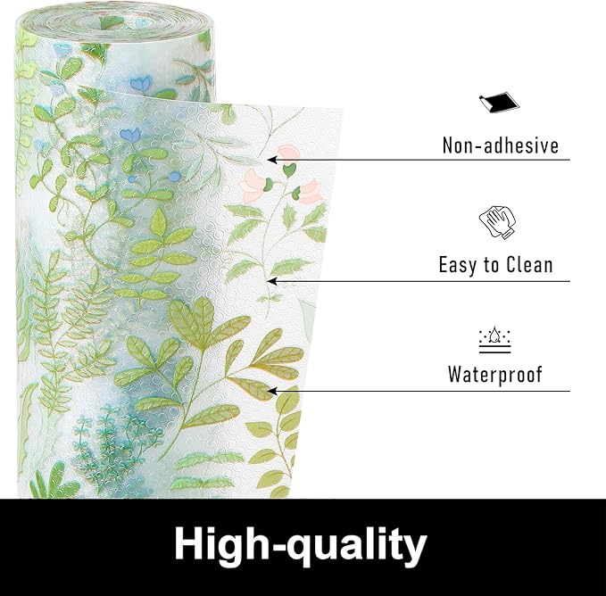 CooyesFridge Liners Shelf Liner for Kitchen Cabinets Refrigerator Liners Waterproof & Oil-Proof Kitchen Cupboard Liner Non Adhesive Drawer Mats EVA Material for Shelves（11.8" W x 360" L）