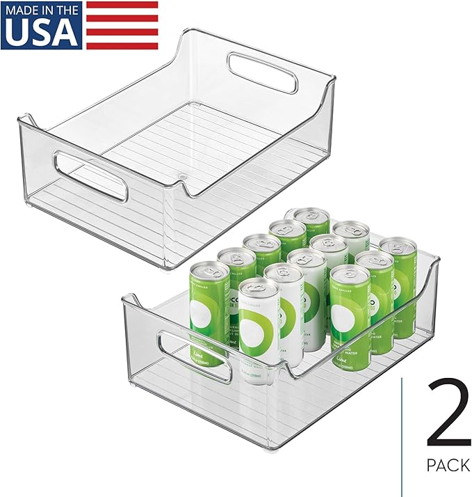 iDesign Plastic Stackable Pantry Bin - Storage Bin with Handles for Cabinets or Fridge - Set of 2 - Clear