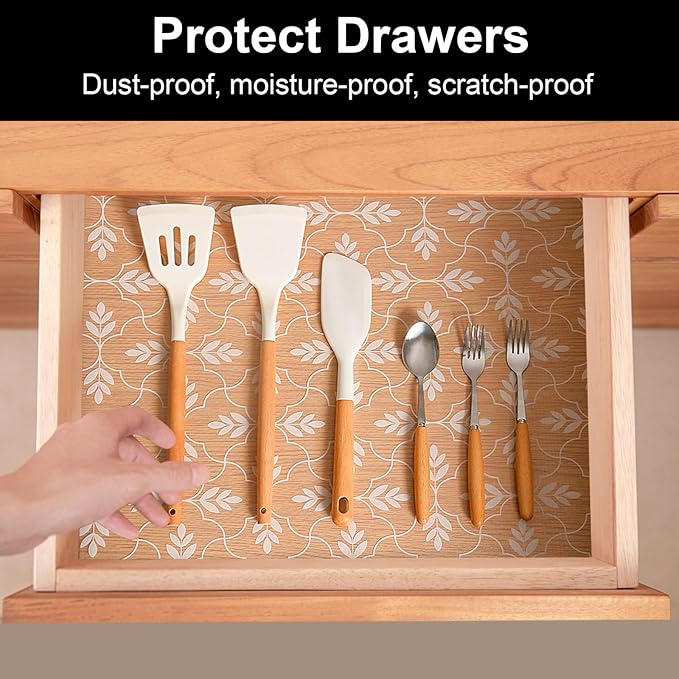 Cooyes Shelf and Drawer Liners for Kitchen Cabinets, Non Adhesive Cabinet Liner, EVA Waterproof Durable Non-Slip Drawer Mats for Shelves, Refrigerator, Storage, Desks（11.8" W x 360" L）