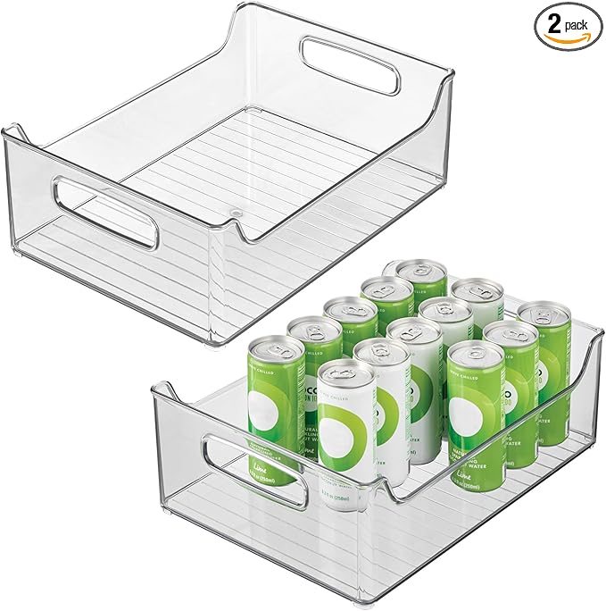 iDesign Plastic Stackable Pantry Bin - Storage Bin with Handles for Cabinets or Fridge - Set of 2 - Clear