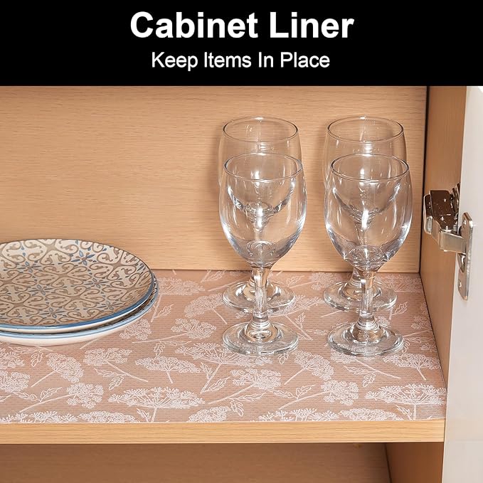 Cooyes Shelf Liners for Kitchen Cabinets, Refrigerator Liners Waterproof & Oil-Proof Kitchen Cupboard Liner Drawer Mats EVA Material Non Adhesive Fridge Liner for Shelves（17.5" W x 197" L）