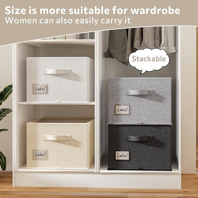 2 Pack Shoe Organizer for Closet, Fits 16-32 Pairs Fabric Shoe Storage Bins Large Shoe Box Storage Containers with Bottom Support for Shoes Space Saving Shoes Holder (Light grey, 19.7*15.7*11.8in)