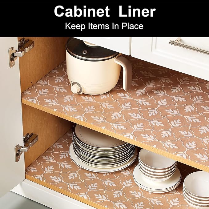 Cooyes Drawer and Shelf Liner, Non-Adhesive Shelf Liners for Kitchen Cabinets, Thick Strong Grip Mats for Desk, Shelves, Bathroom Drawers, Fridge, Cabinet Protection（17.5" W x 360" L）