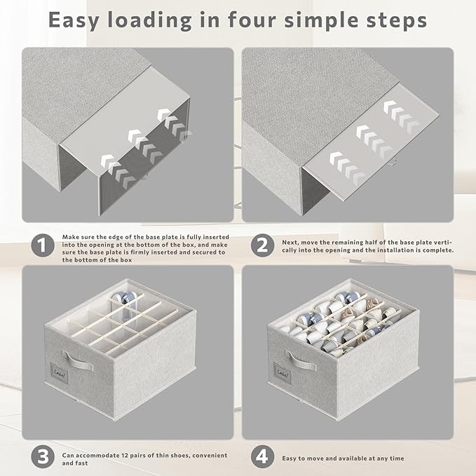 2 Pack Shoe Organizer for Closet, Fits 16-32 Pairs Fabric Shoe Storage Bins Large Shoe Box Storage Containers with Bottom Support for Shoes Space Saving Shoes Holder (Light grey, 19.7*15.7*11.8in)