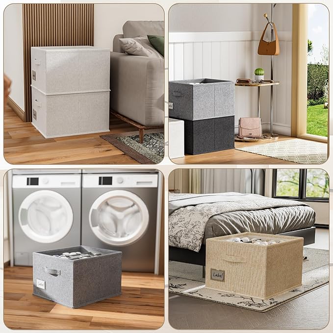 2 Pack Shoe Organizer for Closet, Fits 16-32 Pairs Fabric Shoe Storage Bins Large Shoe Box Storage Containers with Bottom Support for Shoes Space Saving Shoes Holder (Light grey, 19.7*15.7*11.8in)