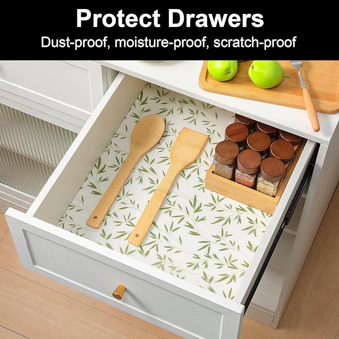 Cooyes Shelf Liner Drawer Liners, Shelf Liners for Kitchen Cabinets, Non-Adhesive Cabinet Liner, EVA Waterproof Non-Slip Refrigerator Liners for Kitchen Drawers（23.6" W x 118" L）