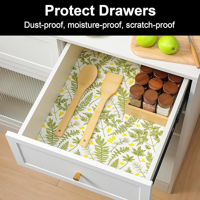 CooyesFridge Liners Shelf Liner for Kitchen Cabinets Refrigerator Liners Waterproof & Oil-Proof Kitchen Cupboard Liner Non Adhesive Drawer Mats EVA Material for Shelves（11.8" W x 360" L）