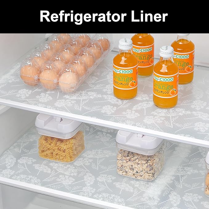 Cooyes Shelf Liners for Kitchen Cabinets, Refrigerator Liners Waterproof & Oil-Proof Kitchen Cupboard Liner Drawer Mats EVA Material Non Adhesive Fridge Liner for Shelves（17.5" W x 197" L）
