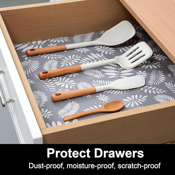 Cooyes Shelf Liners for Kitchen Cabinets Waterproof & Oil-Proof Kitchen Cupboard Mats Non-Slip Drawer Mats EVA Material Non Adhesive Fridge Liner for Shelves（17.5" W x 360" L）