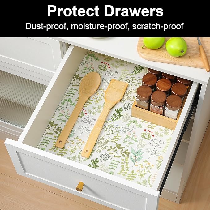 Cooyes Shelf Liners for Kitchen Cabinets Refrigerator Liners Waterproof & Oil-Proof Kitchen Cupboard Liner Drawer Mats EVA Material Non Adhesive Fridge Liner for Shelves（23.6" W x 236" L）