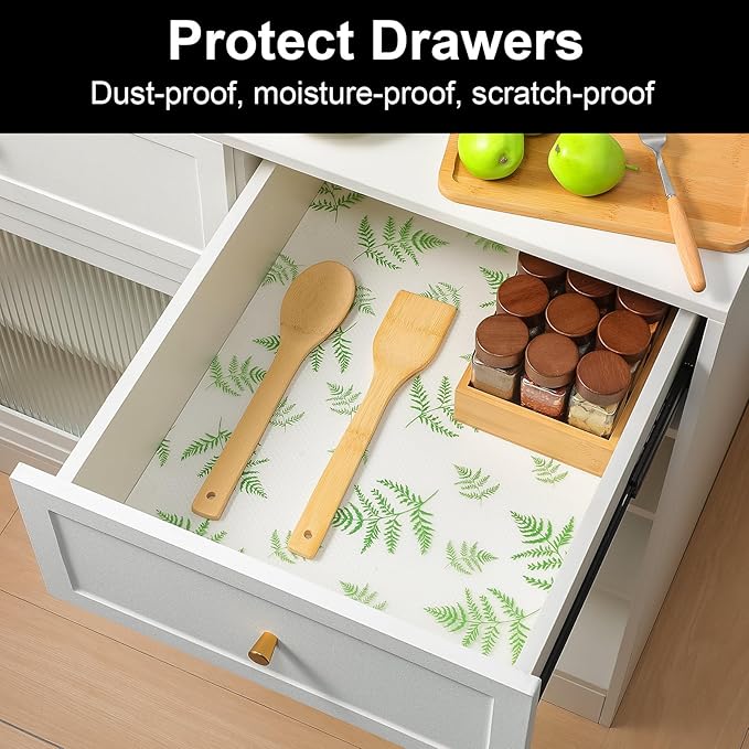 Cooyes Shelf Liner Drawer Liners, Shelf Liners for Kitchen Cabinets, Non-Adhesive Cabinet Liner, EVA Waterproof Non-Slip Refrigerator Liners for Kitchen Drawers（23.6" W x 118" L）