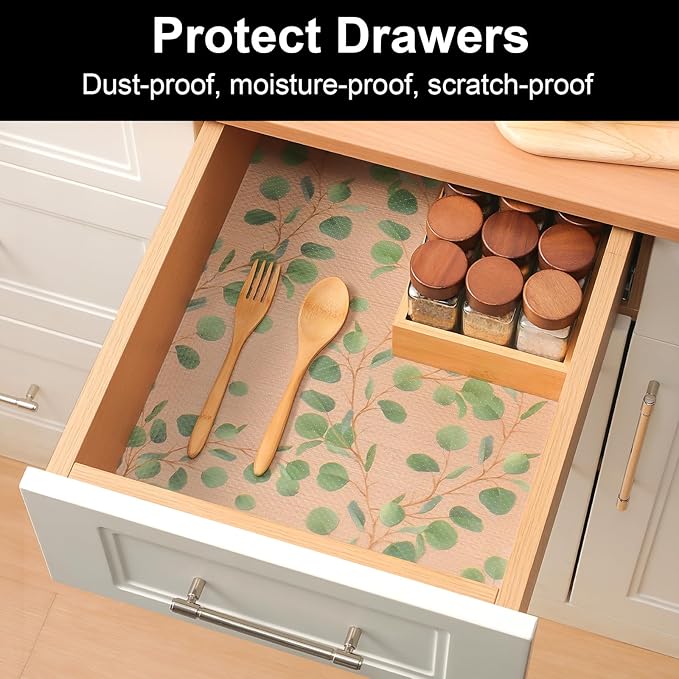 Cooyes Shelf Liner Drawer Liners, Shelf Liners for Kitchen Cabinets, Non-Adhesive Cabinet Liner, EVA Waterproof Non-Slip Refrigerator Liners for Kitchen Drawers（23.6" W x 118" L）