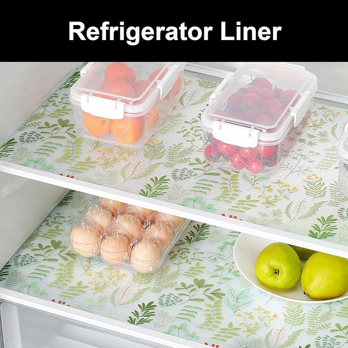 CooyesFridge Liners Shelf Liner for Kitchen Cabinets Refrigerator Liners Waterproof & Oil-Proof Kitchen Cupboard Liner Non Adhesive Drawer Mats EVA Material for Shelves（11.8" W x 360" L）