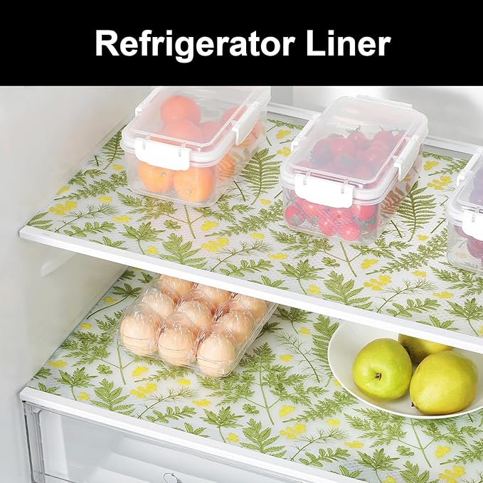 CooyesFridge Liners Shelf Liner for Kitchen Cabinets Refrigerator Liners Waterproof & Oil-Proof Kitchen Cupboard Liner Non Adhesive Drawer Mats EVA Material for Shelves（11.8" W x 360" L）