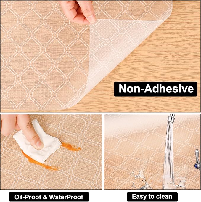 Cooyes Shelf Liner for Kitchen Cabinets Waterproof Kitchen Cupboard Liner Plastic Drawer Mats EVA Material Non Adhesive Fridge Mats for Shelves（23.6" W x 236" L）