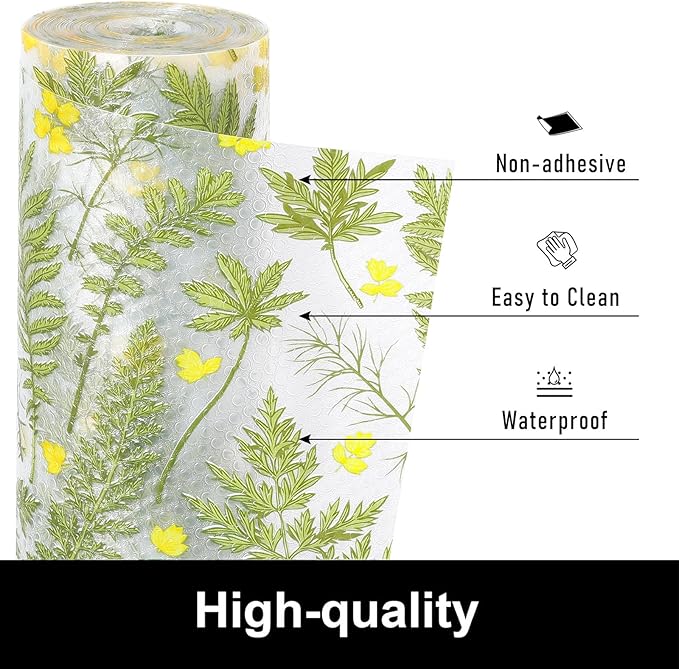 CooyesFridge Liners Shelf Liner for Kitchen Cabinets Refrigerator Liners Waterproof & Oil-Proof Kitchen Cupboard Liner Non Adhesive Drawer Mats EVA Material for Shelves（11.8" W x 360" L）