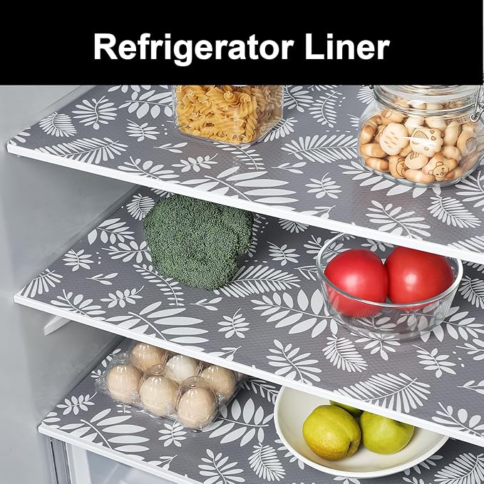 Cooyes Shelf Liners for Kitchen Cabinets Waterproof & Oil-Proof Kitchen Cupboard Mats Non-Slip Drawer Mats EVA Material Non Adhesive Fridge Liner for Shelves（17.5" W x 360" L）