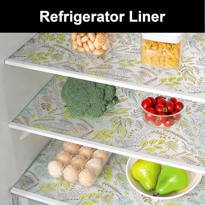 Cooyes Shelf Liners for Kitchen Cabinets, Refrigerator Liners Waterproof & Oil-Proof Kitchen Cupboard Liner Drawer Mats EVA Material Non Adhesive Fridge Liner for Shelves
