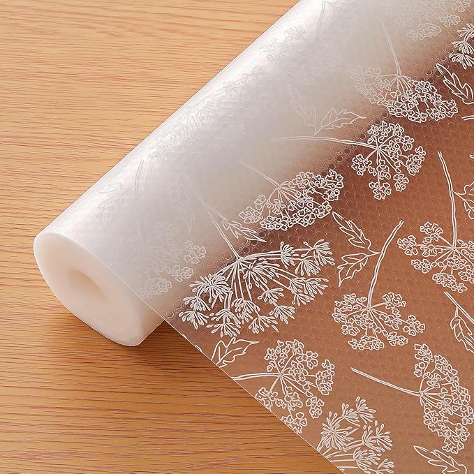 Cooyes Shelf Liners for Kitchen Cabinets, Refrigerator Liners Waterproof & Oil-Proof Kitchen Cupboard Liner Drawer Mats EVA Material Non Adhesive Fridge Liner for Shelves（17.5" W x 197" L）