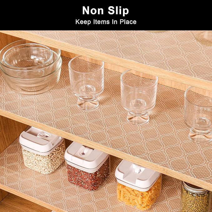 Cooyes Shelf Liner for Kitchen Cabinets Waterproof Kitchen Cupboard Liner Plastic Drawer Mats EVA Material Non Adhesive Fridge Mats for Shelves（23.6" W x 236" L）
